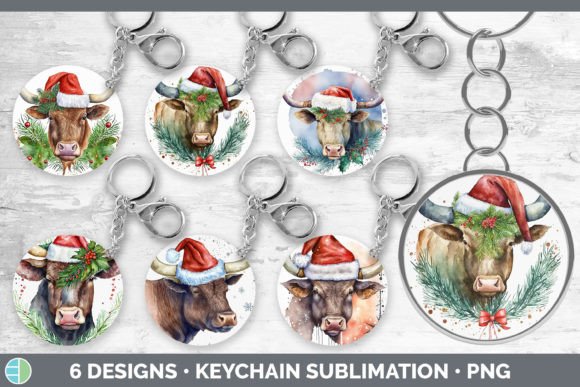 Christmas Bull Keychain Bundle: Festive Illustrations