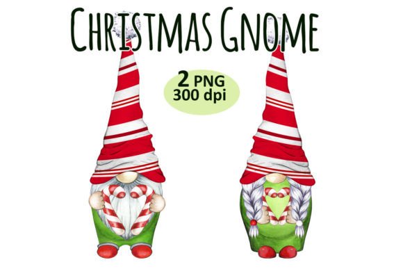 Christmas Candy Cane Gnome Clipart PNG & Illustrations