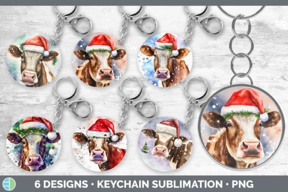 Christmas Cow Keychain Bundle: Festive Illustrations