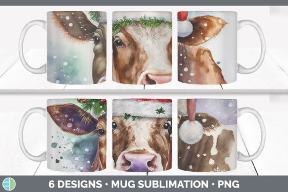 Christmas Cow Mug Sublimation: Festive Illustrations
