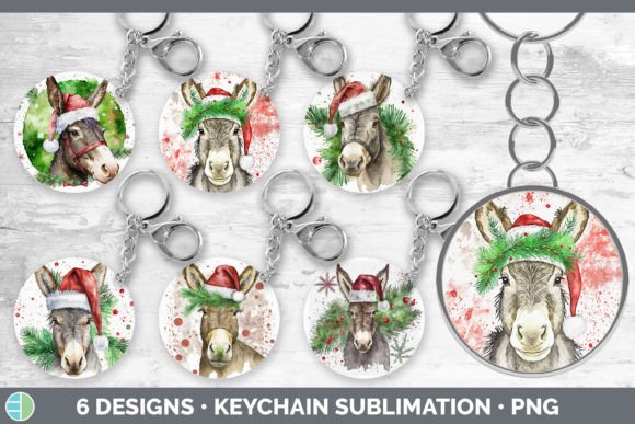 Christmas Donkey Keychain Bundle: Festive Illustrations