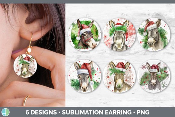 Christmas Donkey Round Earring Sublima: Festive Illustrations