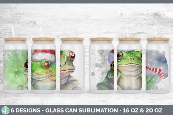 Christmas Frog Glass Can Sublimation B: Fresh Illustrations