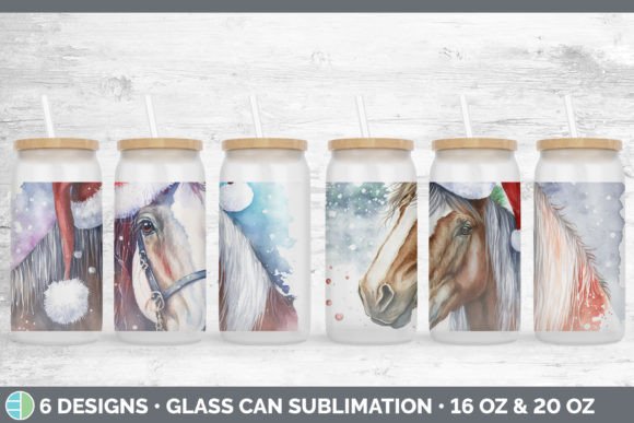 Christmas Horse Glass Can Sublimation: Festive Illustrations