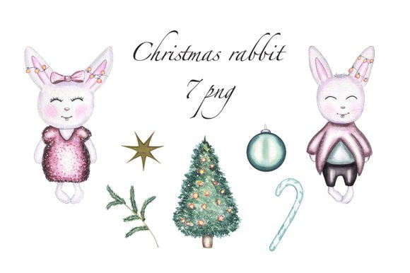 Christmas Rabbit Clipart, PNG: Festive Illustrations
