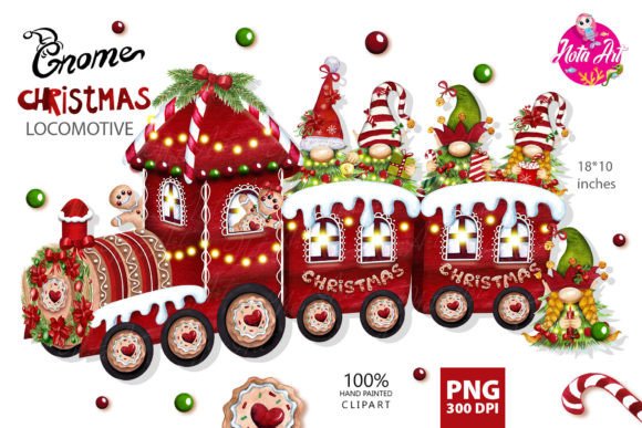 Christmas Train Gnomes: Festive Illustrations for Crafts