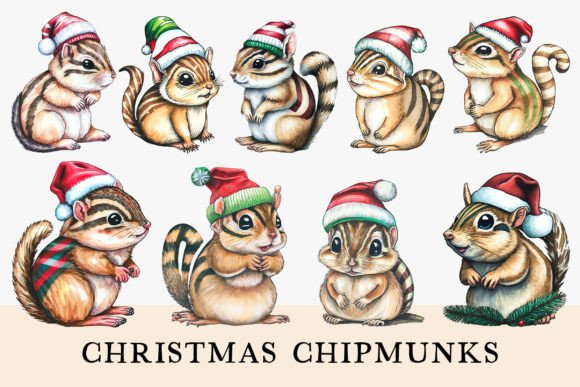 Cute Christmas Chipmunks: Festive Illustrations for Crafts
