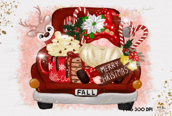 Cute Gnome Truck Illustrations for Holiday Branding