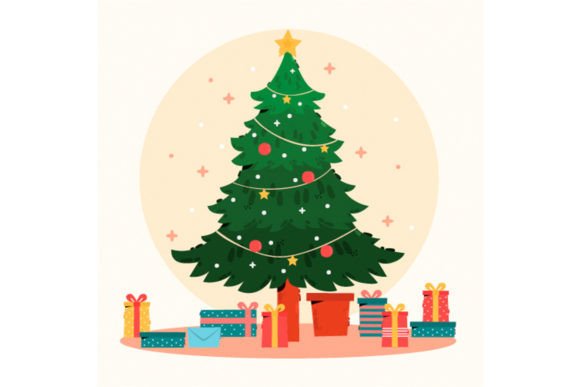 Hand Drawn Christmas Tree with Gift: Premium Illustrations