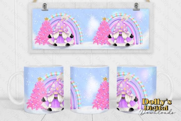 Purple Christmas Gnome Mug Wrap: Festive Illustrations