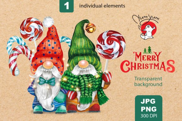 Two Gnomes with Christmas Candies: Festive Illustrations