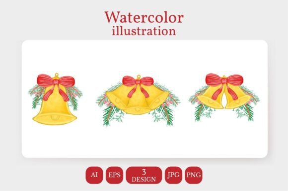 Watercolor Christmas Bell: Festive Illustrations