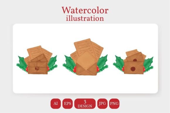 Watercolor Christmas Envelope: Festive Illustrations