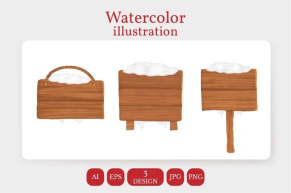 Watercolor Christmas Wooden Sign: Festive Illustrations